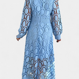 Vestido Midi Jovie con Encaje Bordado y Cuello Alto