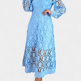 Vestido Midi Jovie con Encaje Bordado y Cuello Alto