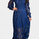 Vestido Midi Jovie con Encaje Bordado y Cuello Alto