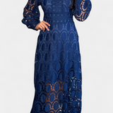 Vestido Midi Jovie con Encaje Bordado y Cuello Alto