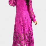 Vestido Midi Jovie con Encaje Bordado y Cuello Alto