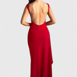 Vestido de Satén Marion con Espalda Abierta y Alta Renda