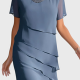 Vestido Mia de Chiffon y Algodón con Flecos