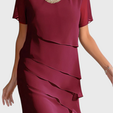 Vestido Mia de Chiffon y Algodón con Flecos