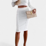 Conjunto de Top Corto de Encaje Elegante Minerva y Falda de Cintura Alta