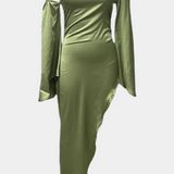 Vestido Maxi Asimétrico de Un Hombro Keisha con Cintura Esculpida