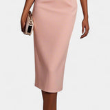 Vestido Midi Reece con Perlas y Cuello Redondo