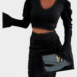 Conjunto de Top Corto de Encaje Elegante Minerva y Falda de Cintura Alta
