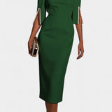 Vestido Midi Reece con Perlas y Cuello Redondo