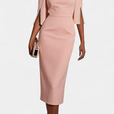Vestido Midi Reece con Perlas y Cuello Redondo