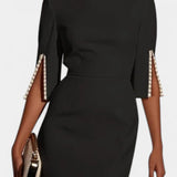 Vestido Midi Reece con Perlas y Cuello Redondo