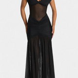 Vestido de Seda de Leche Therese Largo con Escote Profundo y Ruching Esculpido