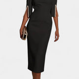 Vestido Midi Reece con Perlas y Cuello Redondo