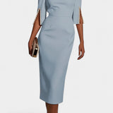 Vestido Midi Reece con Perlas y Cuello Redondo
